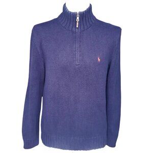 Polo Ralph Lauren SZ M Cotton Dark Blue 1/4 Zip Mock Neck Pullover Sweater